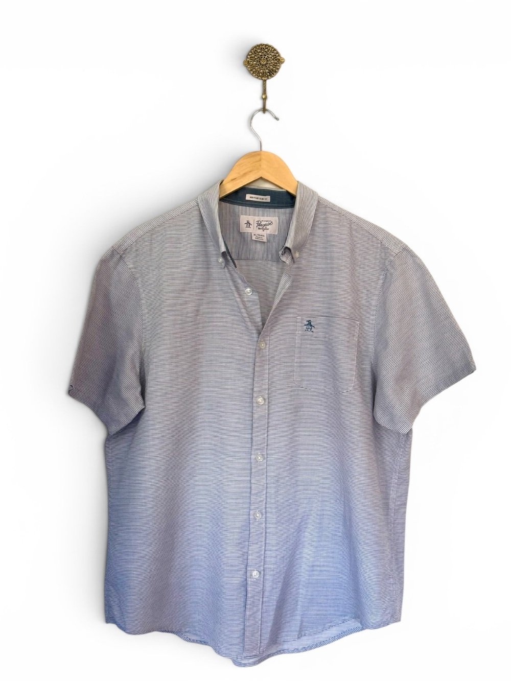 Original Penguin Men's Short-Sleeve Button-Down Shirt in Light Blue